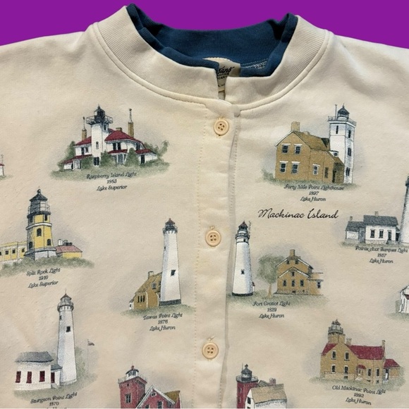 90s Mackinac Island Lighthouse Button Down Sweatshirt - Picture 4 of 5